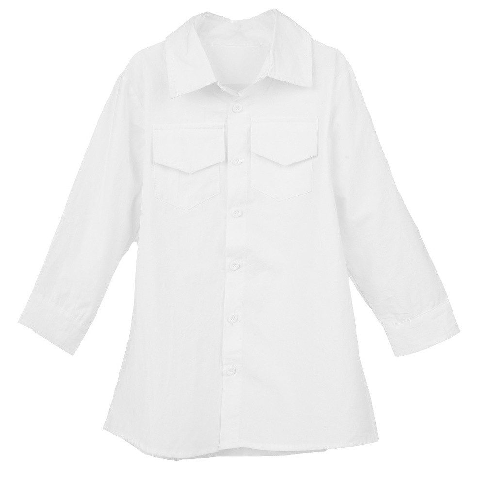 White Toddler Baby Girls 2-Pockets Button Down Long Sleeve Shirtdress, 2-7 Years